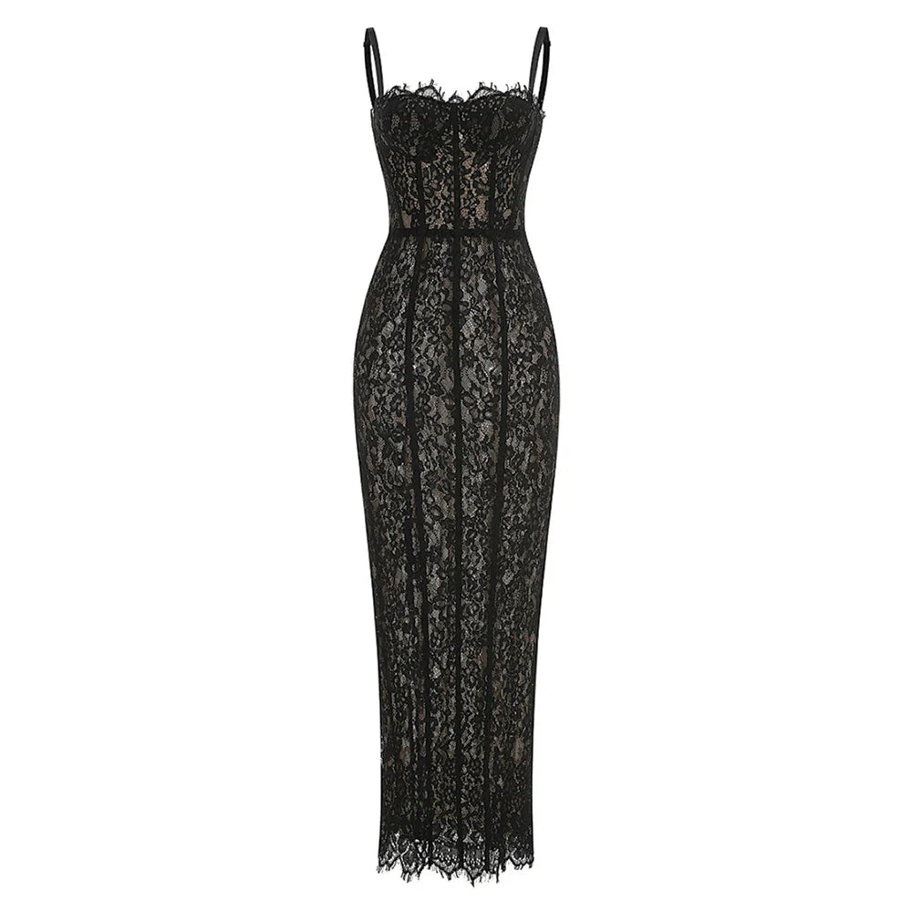 Fashionable Elegant Lace Corset Maxi Dress