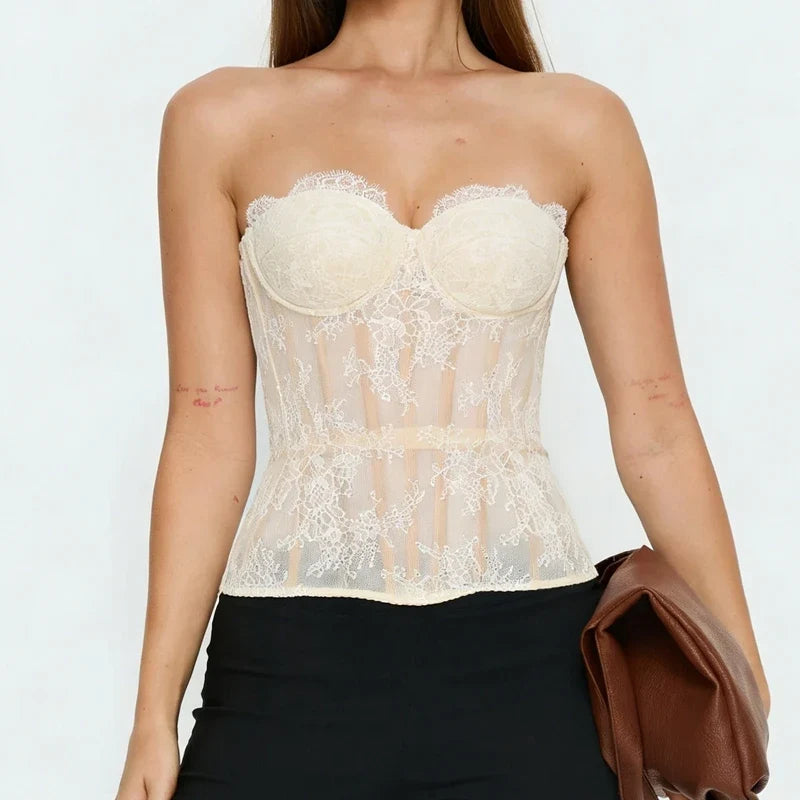 Retro Boned Bustier Strapless Push Up Mesh Tube Top