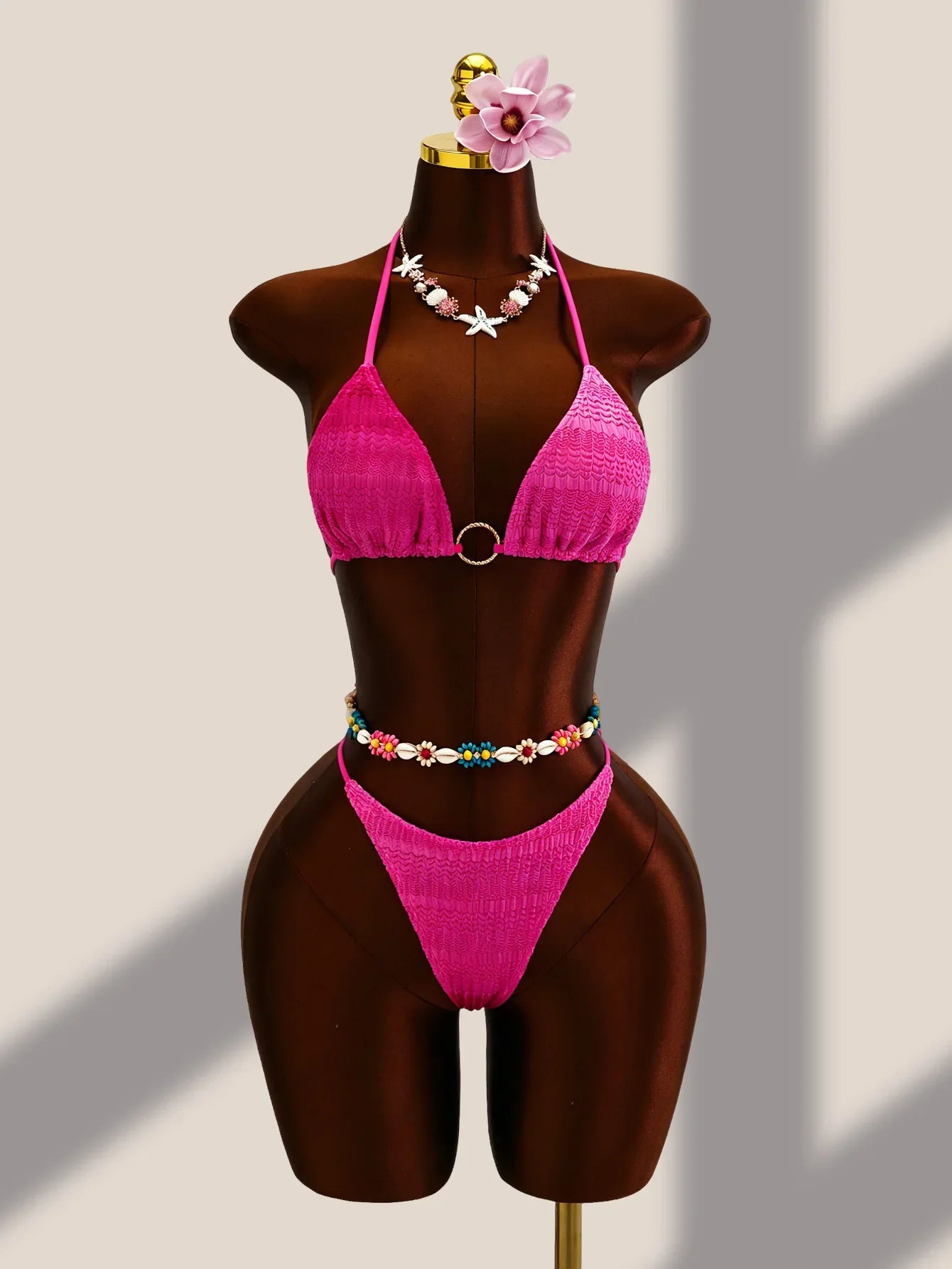 Sexy Hot Pink Gradient Knitted Bikini Set