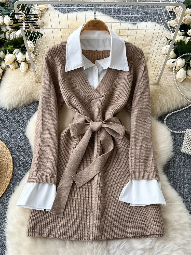 Fake 2pc Sets Knitted Dress