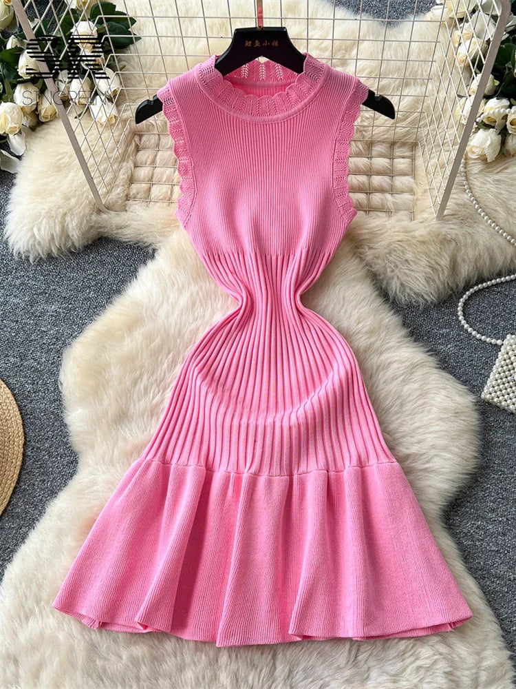 Sleeveless Knitting OL Dress