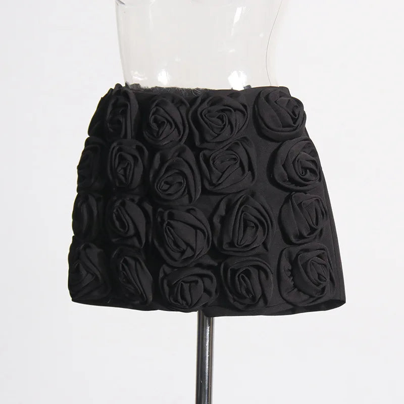 Red Flower High Waist Shorts Skirts