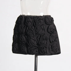 Red Flower High Waist Shorts Skirts