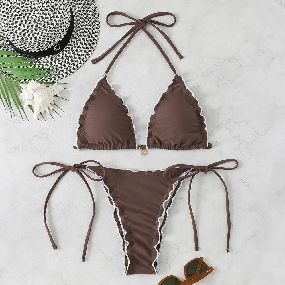 Sexy White Black Patchwork Bikini Set