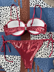 Shiny PU Leather Underwired Bra Cup Bikini