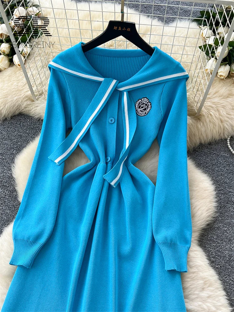 Preppy Style Knitted Long Dress