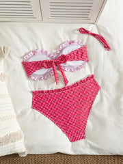 Vintage Coffee Plaid Print Bikini Set