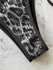 Sexy Sequin Gray Leopard Print Bikini Set