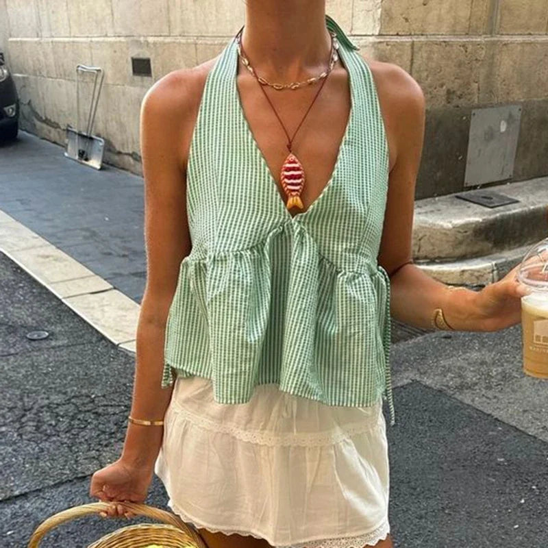 Bohemian Plaid Babydoll Tank Tops