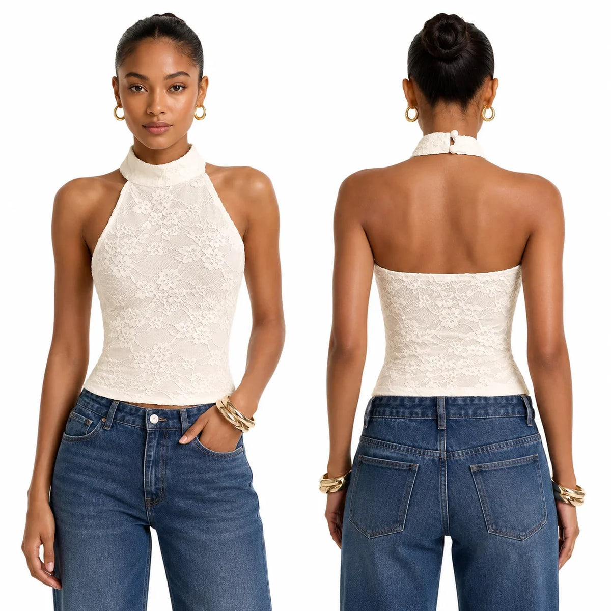 Floral Lace Halter Crop Top