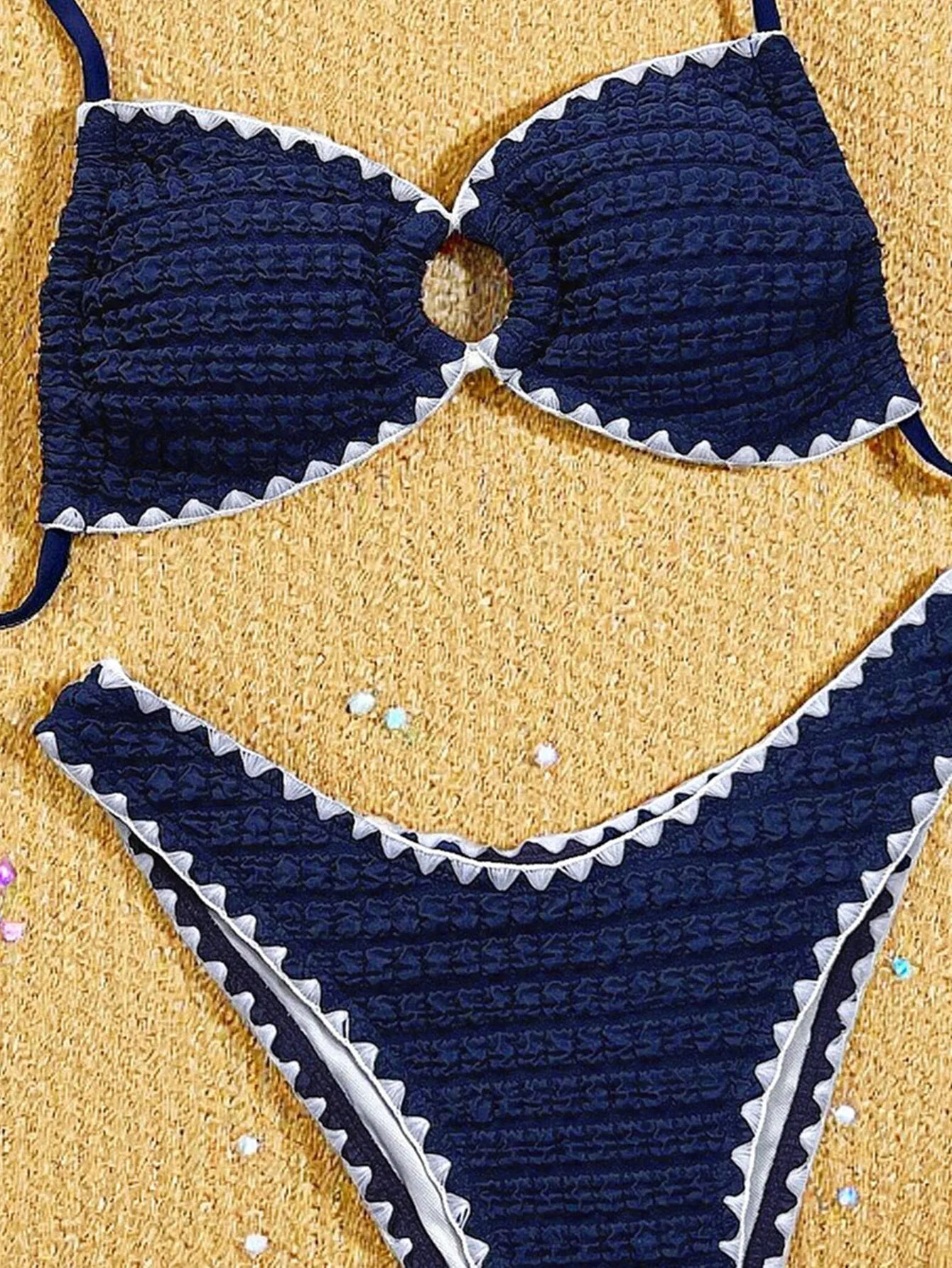 Sexy Navy Patchwork Micro Bikini Set