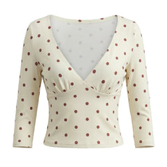 Polka Dot Deep V Neck Crop Top