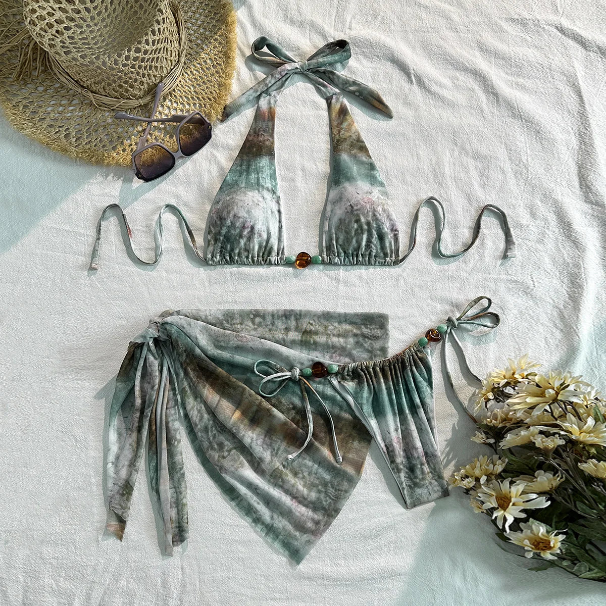 Vintage Green Tie Dye Gradient Bikini Set