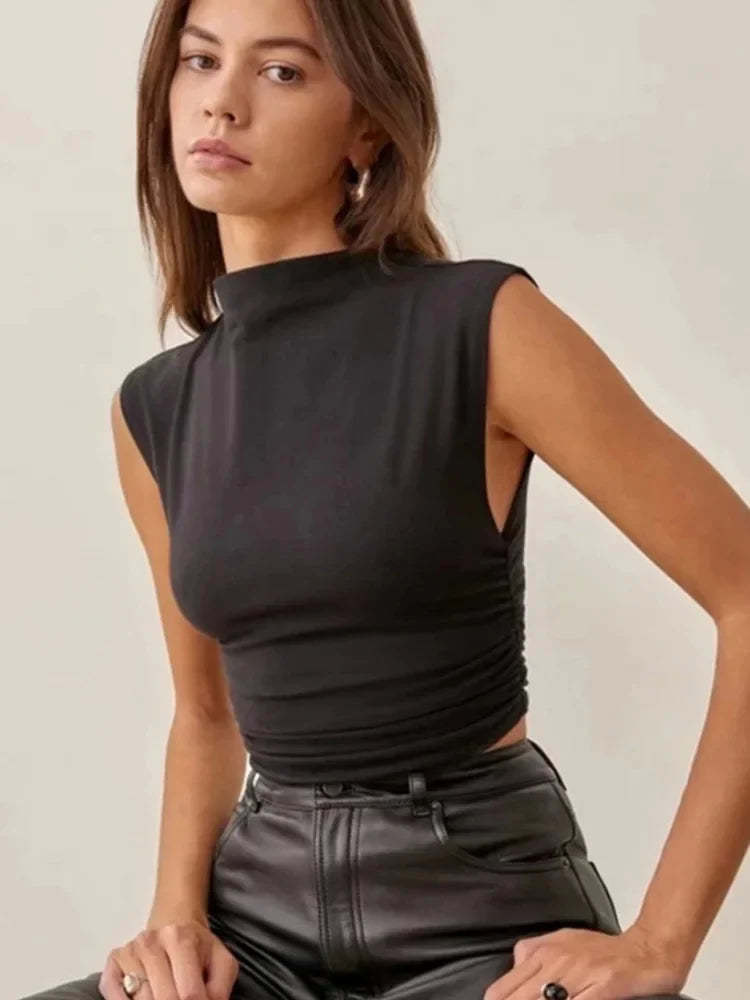 Black Turtleneck Crop Tank Top
