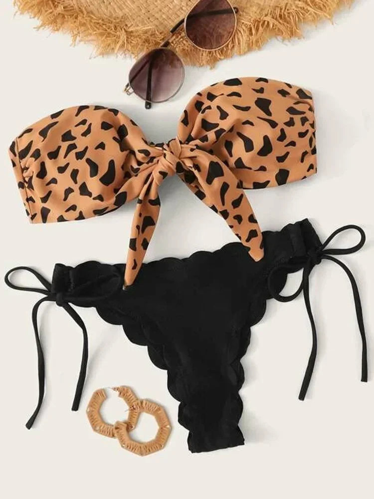 Sexy Scalloped Marble Print Bikini