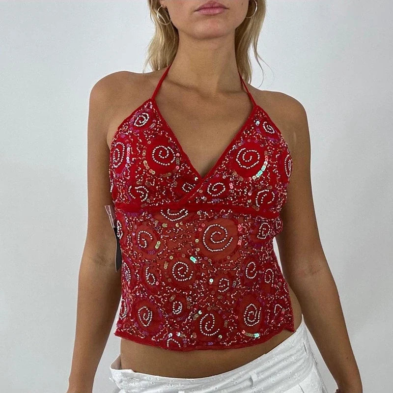 Y2k Sequin Sparkle Cami Top