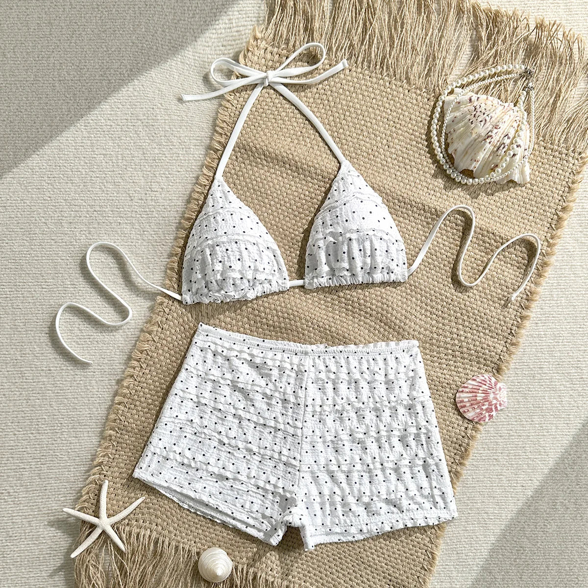 Sexy White Polka Dot Print Bikini Set
