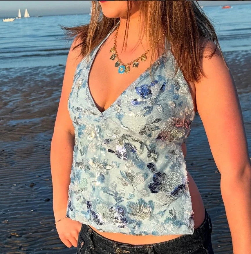 Y2k Colorful Sequin Halter Tank Tops