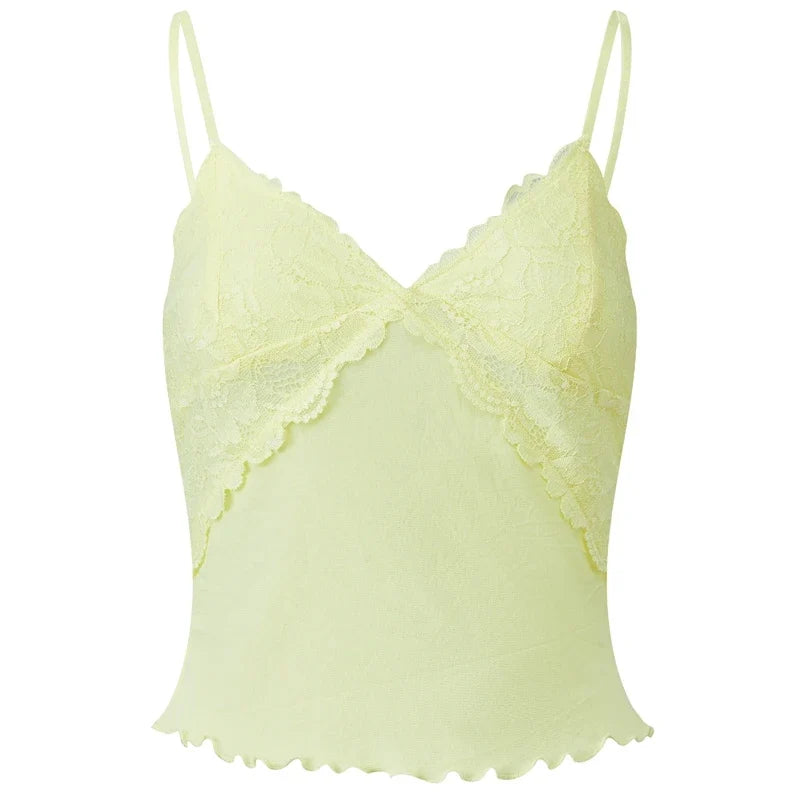 Lace Trim Camis Crop Tops