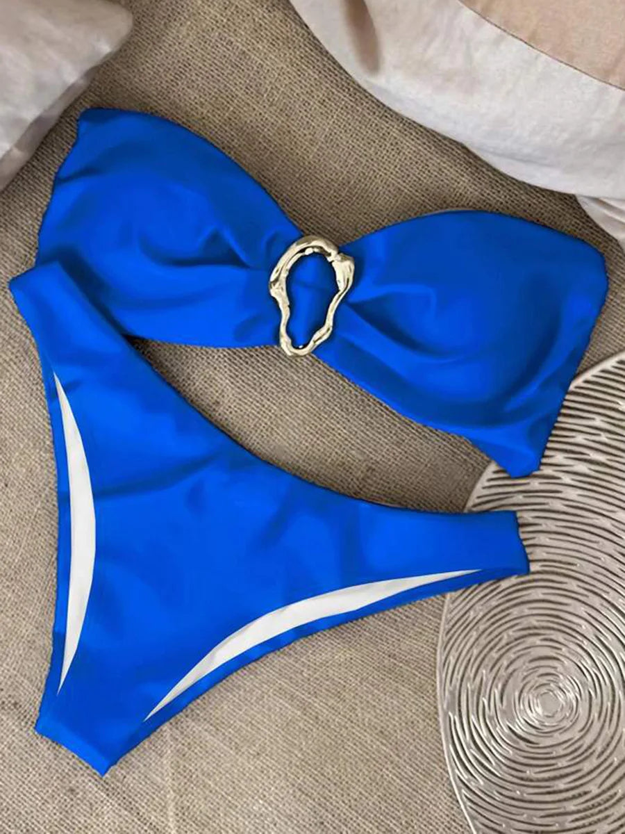 XS - L Metal Ring Bandeau Bikini