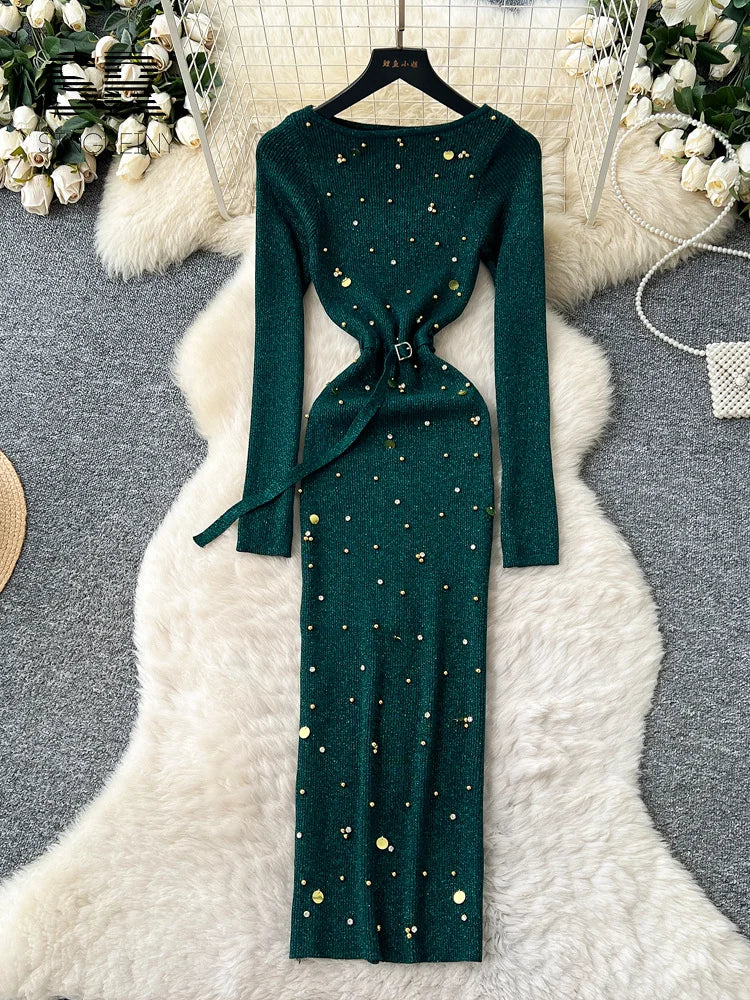 High Quality Beading Knitted Dress