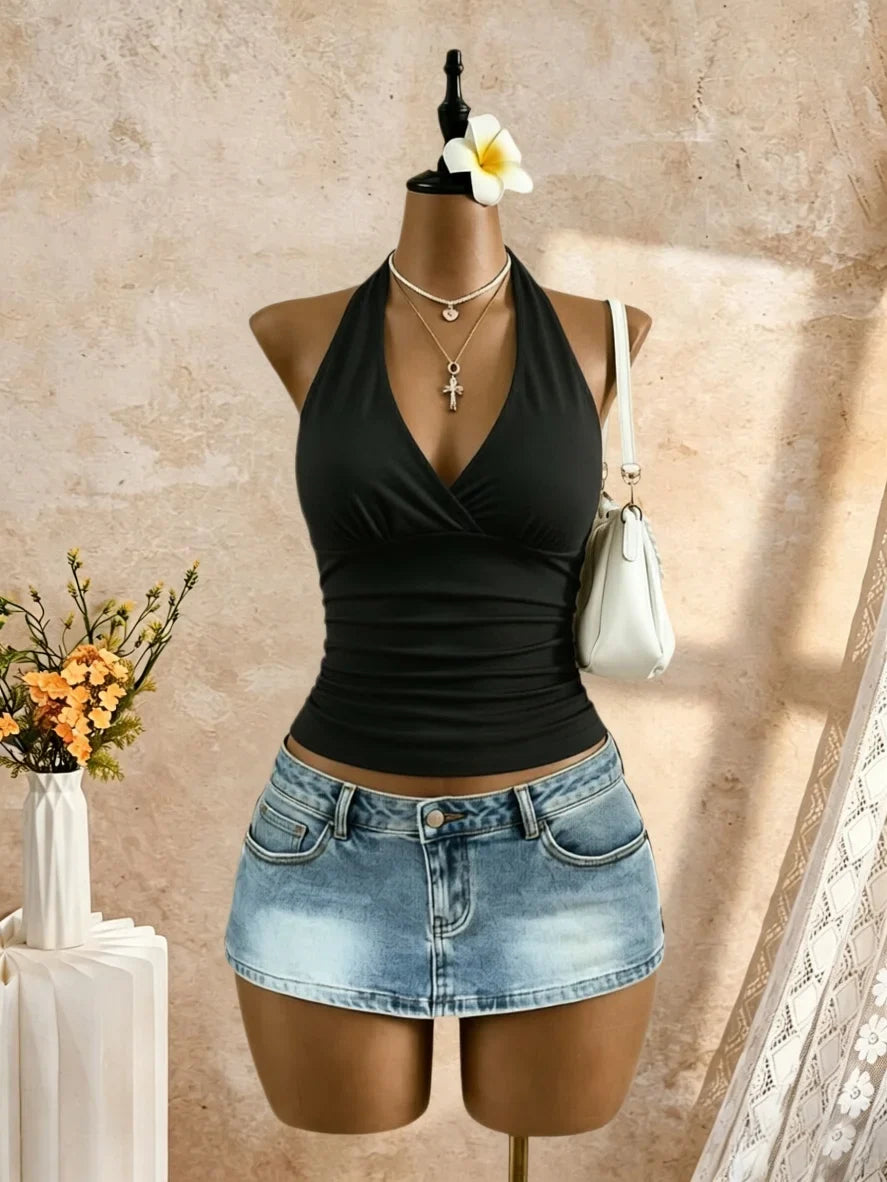 Y2K Solid White Sleeveless Casual Daily Tank Top