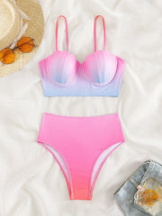 Sexy Pink Tie Dye Gradient Bikini Set