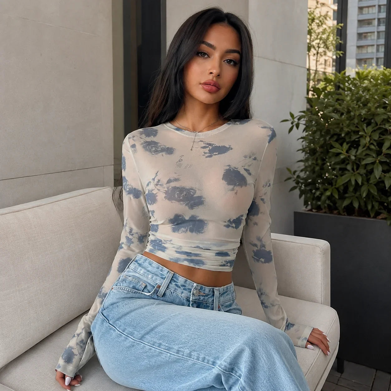EOENKKY Women's Sheer Mesh Crop Top