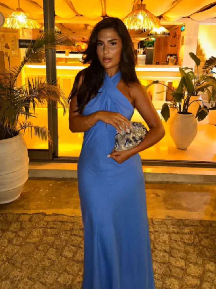 Sexy Solid Halter Maxi Dress