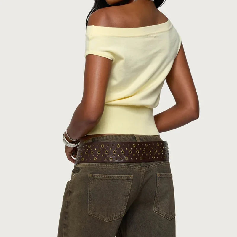 Y2K Off Shoulder Knitted Tank Top