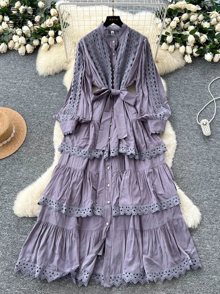 Retro Lace Spliced Dress