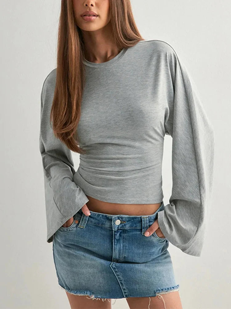 Street Sytle Flare Long Sleeve Cropped T-shirt