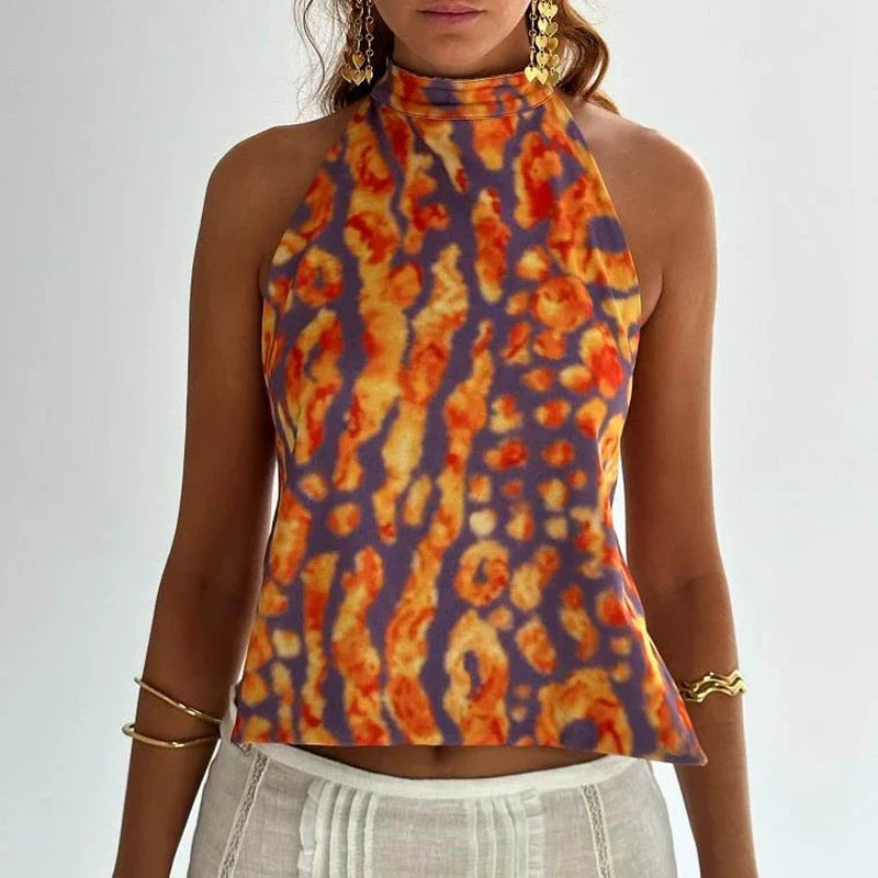 Y2k Graphic Print Halter Tank Top