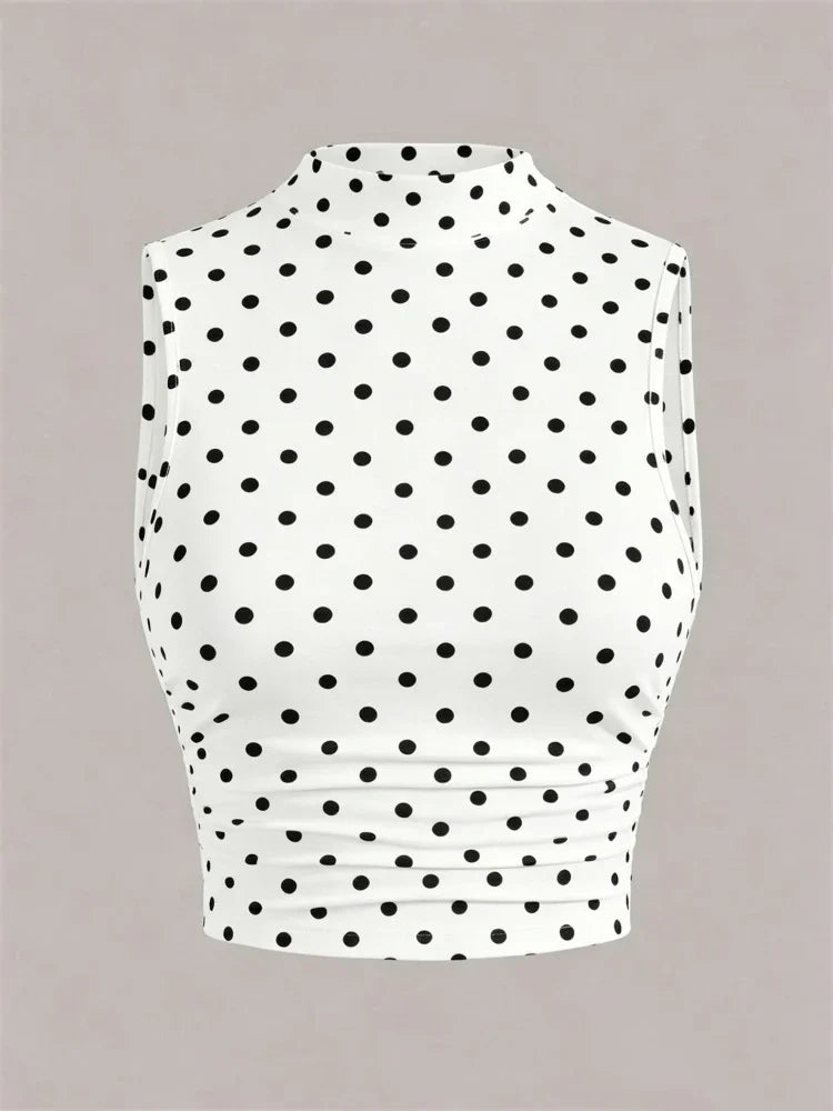 Mock Neck Polka Dot Printed Tank Top