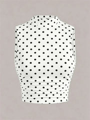Mock Neck Polka Dot Printed Tank Top