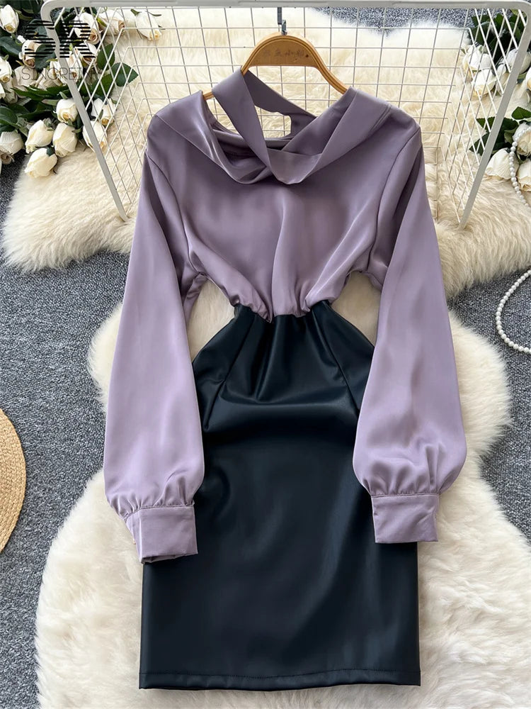 Office Lady Satin Bodycon Dress