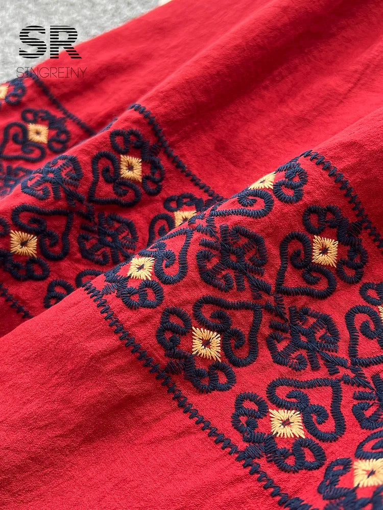 Autumn Embroidery Vacation Long Dress