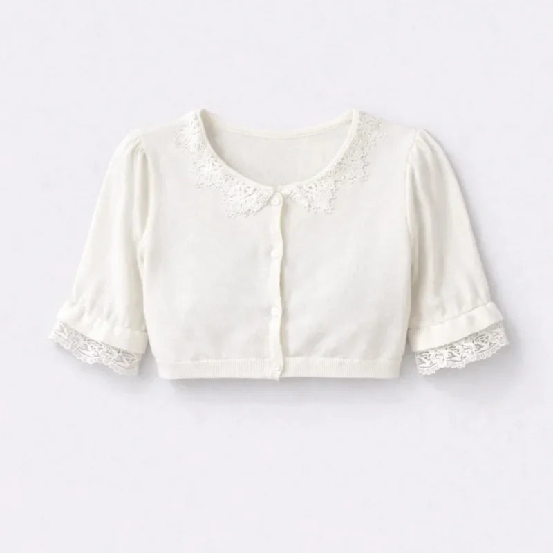Front Knit Shrug White Vintage  Crop Top