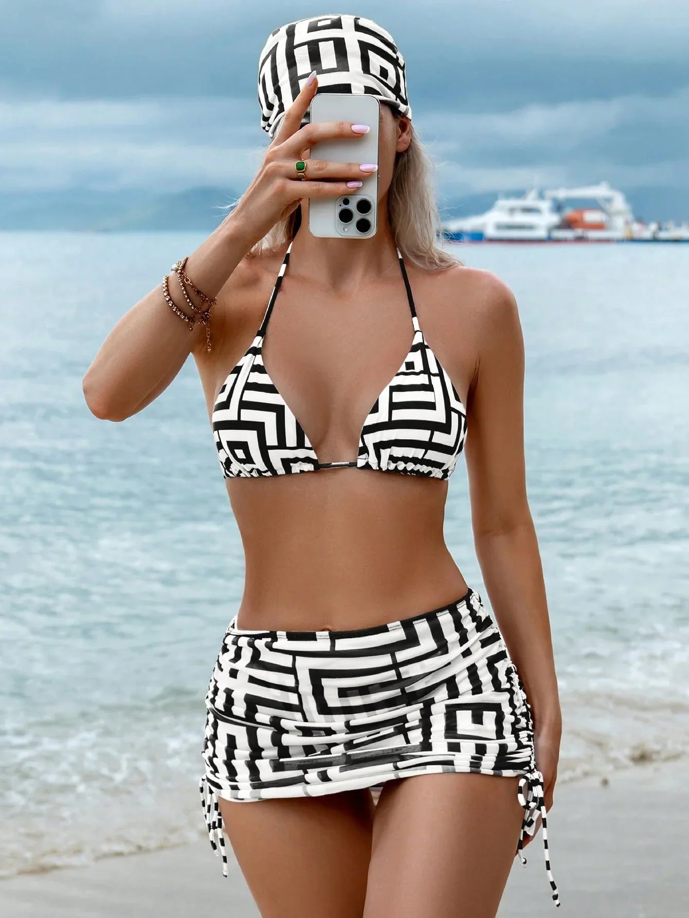 Sexy White Plaid Bikini Set