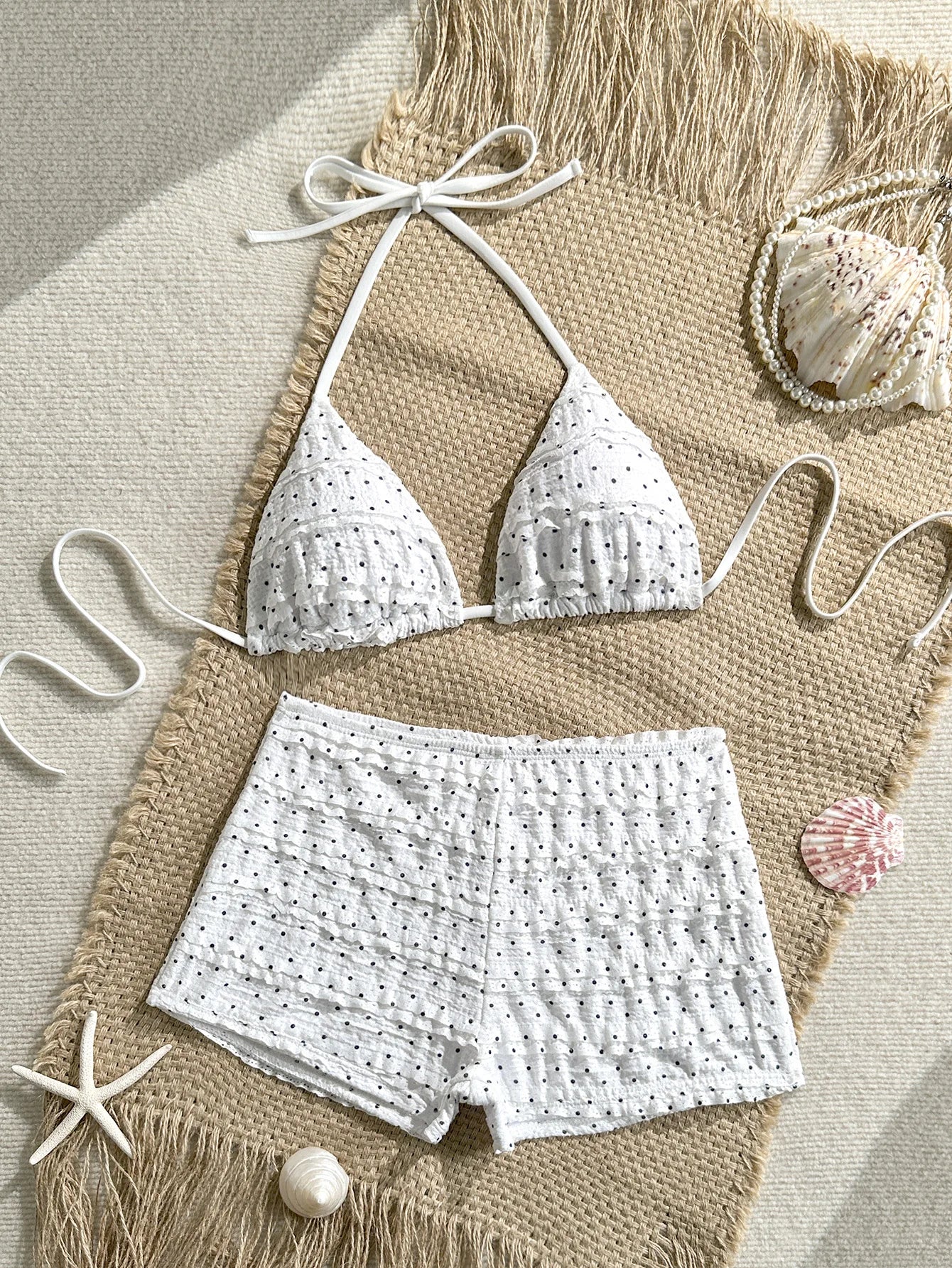 Sexy White Polka Dot Print Bikini Set