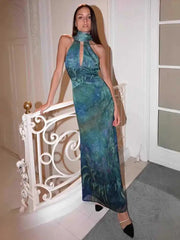 Sexy Print Halter Long Dress