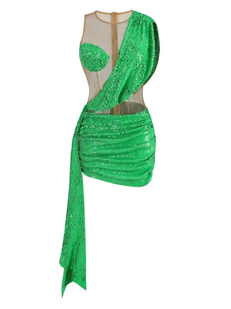 Green Sequin Patchwork Dress