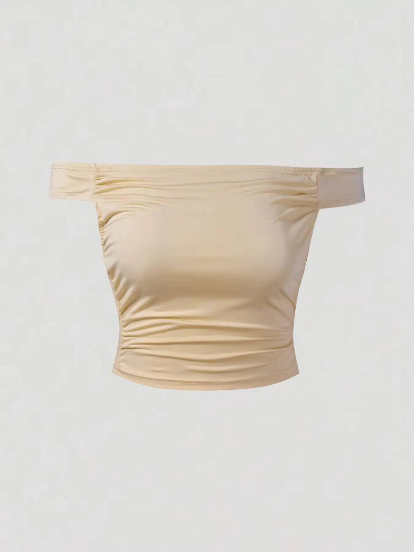Beige Off Shoulder Side Cutout Crop Top