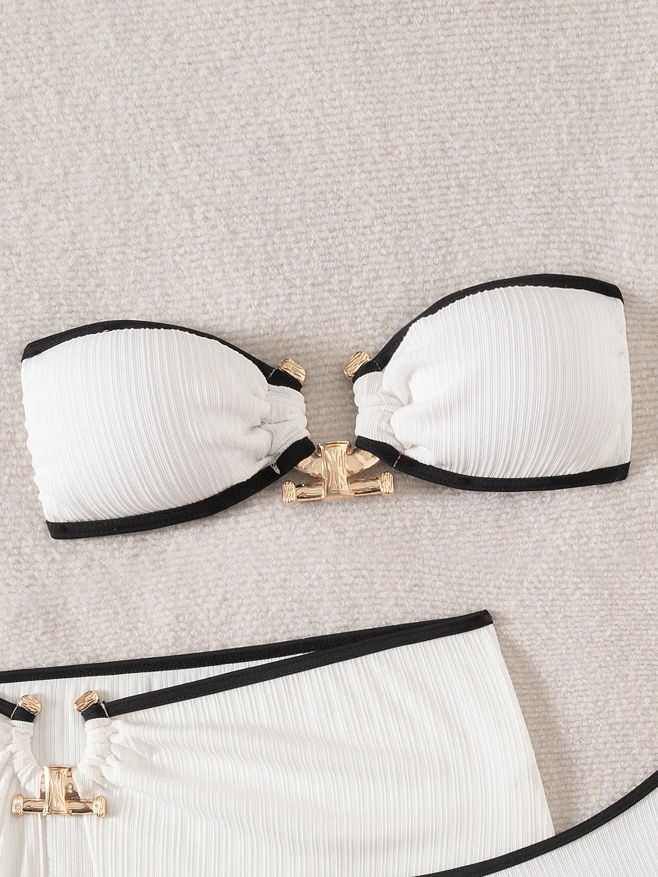 Whiet Patchwork Metal Circle Push Up Skirt 3 Piece Swimsuit