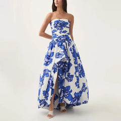 Retro Printed Strapless Brithday Dress