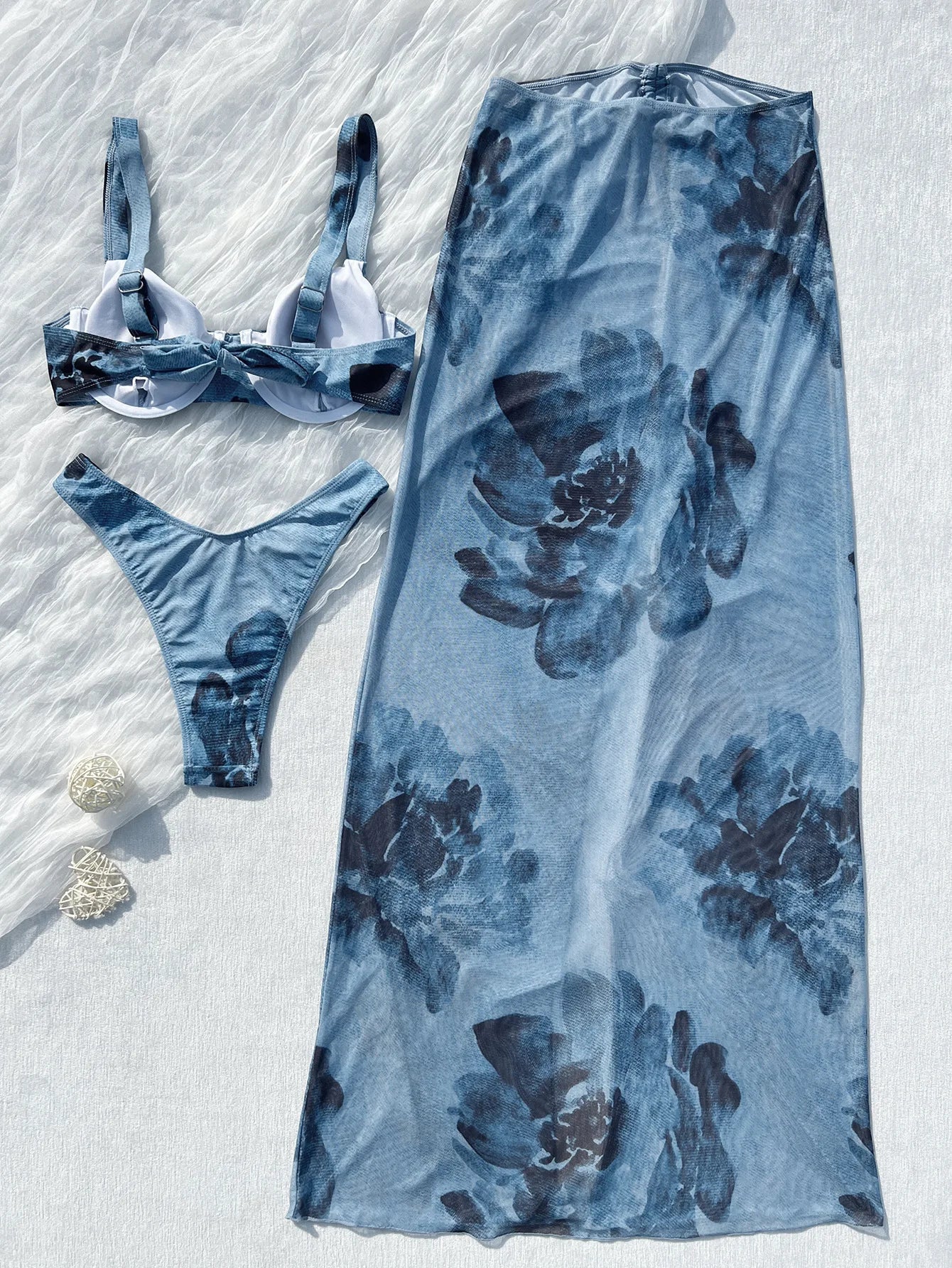 Vintage Blue Floral Print Bikini Set