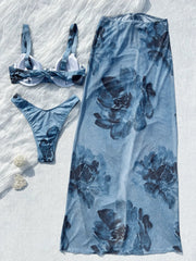 Vintage Blue Floral Print Bikini Set