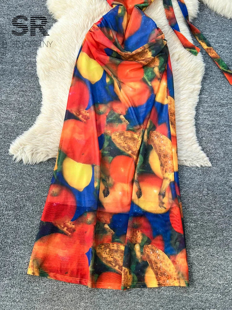Colorful Print Mesh Dress