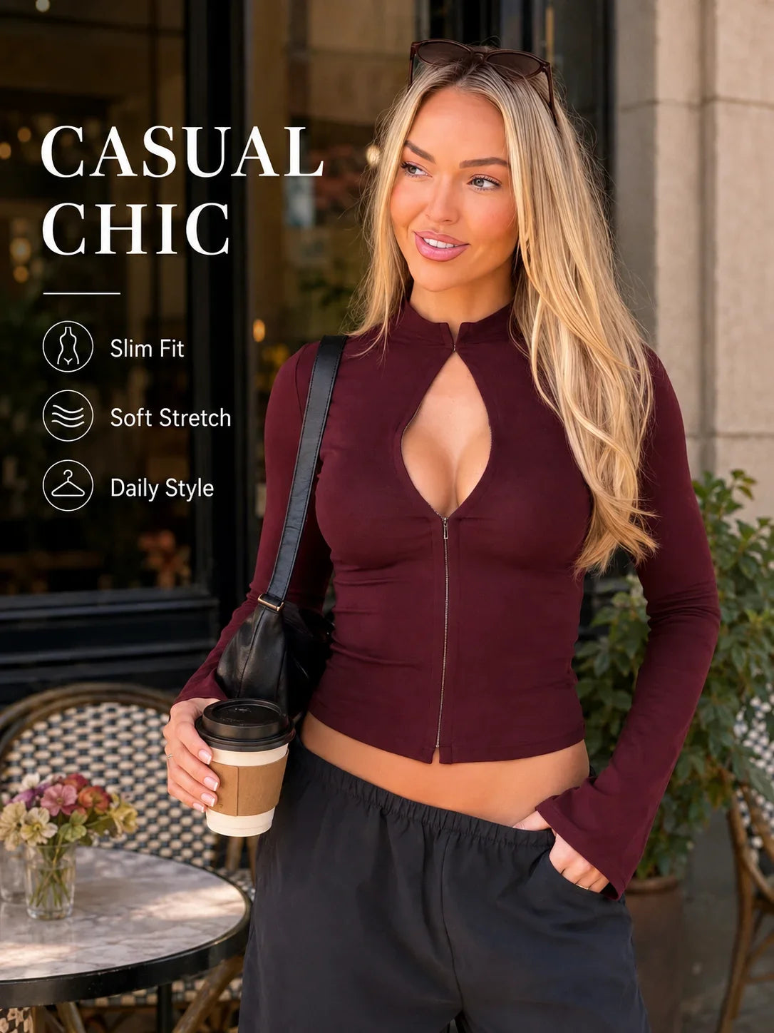 Keyhole Cutout Long Sleeve Crop Top