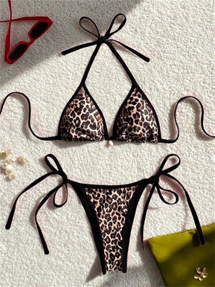 Sexy Green Tiger Print Patchwork Micro Bikini